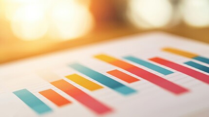 Charts and graphs illustrate financial data analysis on a desk illuminated by warm afternoon light