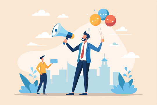 Communication or PR, Public Relations manager to communicate company information and media, announce sales or promotion concept - Powered by Adobe