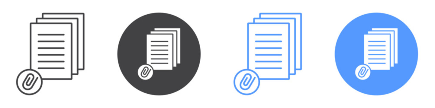 Attach document icon flat line symbol set.