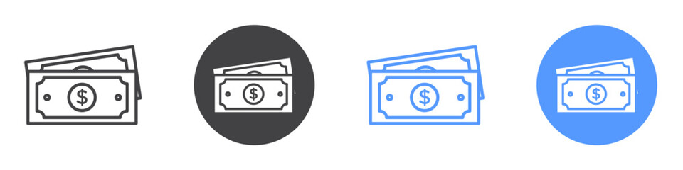 Cash icon flat line symbol set.