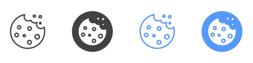 Cookie icon flat line symbol set.