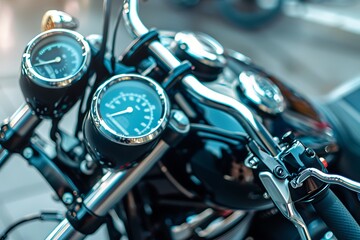 Obraz premium Modern and stylish motorcycle dashboard, Close up