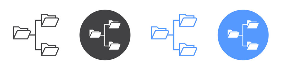 Folder tree icon flat line symbol set.