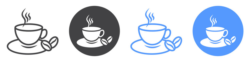 Hot coffee cup icon flat line symbol set.