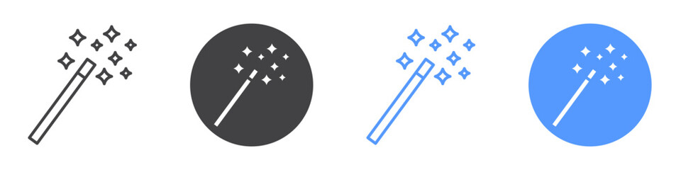 Magic wand icon flat line symbol set.