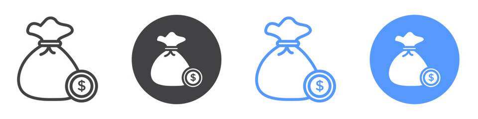 Money bag icon flat line symbol set.