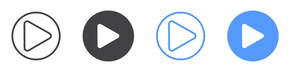 Play Button icon flat line symbol set.