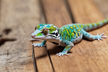 blue lizard on a wooden background