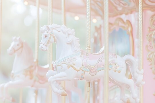White carousel horse with gold and pink details.