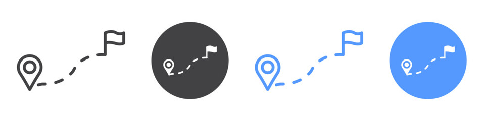 Route Icon flat line symbol set.