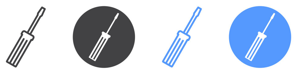 Screwdriver icon flat line symbol set.