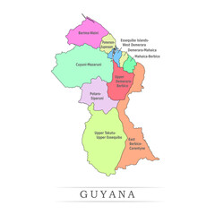 Guyana administrative divisions. Guyana map illustration vector.