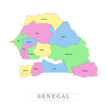 SENEGAL administrative divisions. SENEGAL map illustration vector.