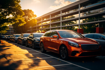 cars parked in row on outdoor parking generated AI