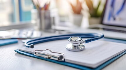 Stethoscope and Clipboard - Healthcare Symbol