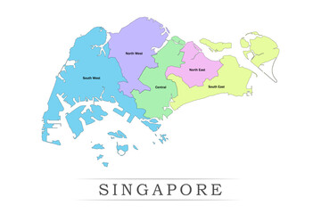 Singapore administrative divisions. Singapore map illustration vector.