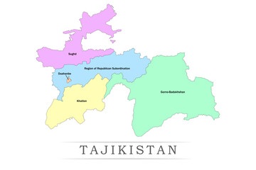 Obraz premium Tajikistan administrative divisions. Tajikistan map illustration vector.