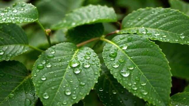 a leaf that releases water or dew in the morning with the texture of the leaf in the morning