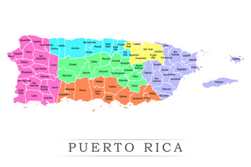 Puerto Rico administrative divisions. Puerto Rico  map illustration vector.