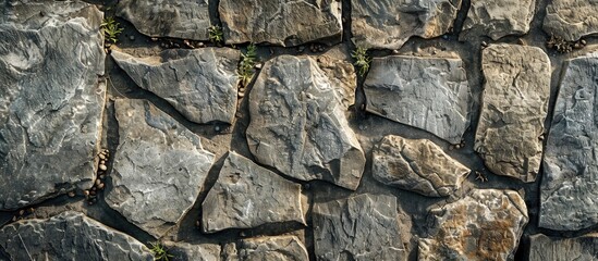 Masonry Stones Laid Out On The Ground Stone Path Horizontal Banner Abstract Text Background x000D