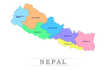 Nepal administrative divisions. Nepal map illustration vector.