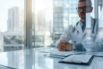 Medical Industry Concept Image of Doctor Working at Desk