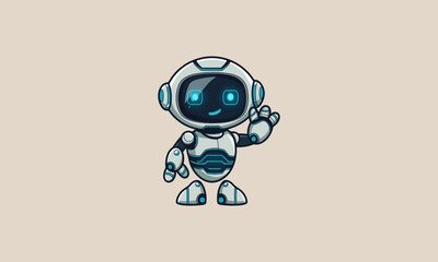 Friendly cartoon robot waving with a cheerful expression.