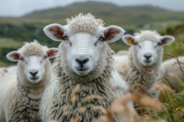 Fototapeta premium Three Sheep in a Field