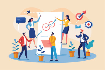 Fototapeta premium Strategic planning, plan to overcome difficulty or obstacle to reach goal or target, team brainstorm or competitor analysis