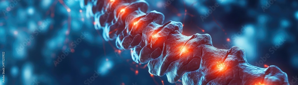 Aufkleber a detailed visualization of a human spine highlighting neural pathways and connections in vibrant co