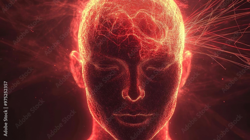 Poster a captivating digital art piece depicting an illuminated human head with intricate neural patterns a