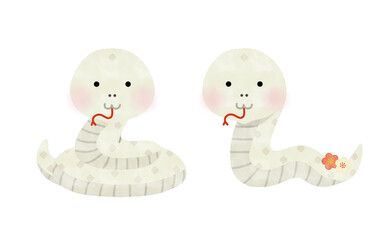 水彩風の白蛇のベクターイラスト