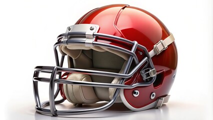 Fototapeta premium A iconic symbol of toughness and resilience, the football helmet with facemask stands proud on the white field,