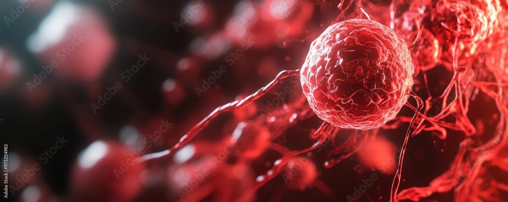 Aufkleber Abstract red cell structures representing biological activity, showcasing intricate details of cellular dynamics and life processes.