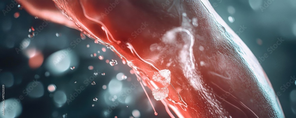 Poster close-up of a dynamic fluid splash, showcasing vibrant colors and textures, perfect for artistic or 