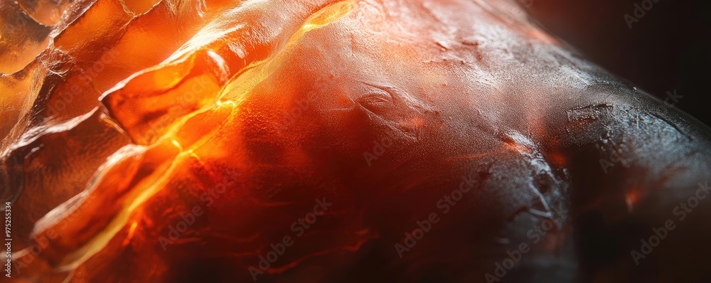 Poster a mesmerizing abstract image showcasing vibrant orange hues blending with dark textures, evoking ene