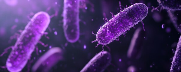 Obraz premium Microscopic view of purple bacteria illuminated under dark field, scientific concept
