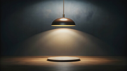 Dark abstract background with round lamp casting a soft light , , rendering, abstract, background, round, lamp, soft light