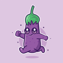 smiling eggplant vegetable character mascot running isolated cartoon