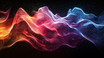 Fototapeta premium A digital wave of glowing particles flows through space, creating an abstract and futuristic visual.