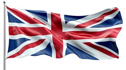 Fototapeta premium The Union Jack flutters against a white backdrop, a symbol of history and resilience.
