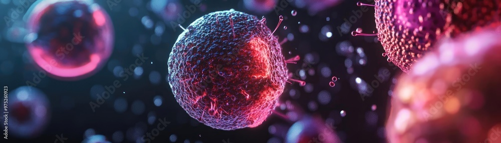 Poster close-up of vibrant cells showcasing intricate details and colors in a biological environment. perfe