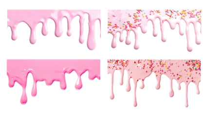 PNG melting strawberry milk border set, transparent background