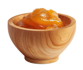Wood bowl with peach jam isolated on transparent background