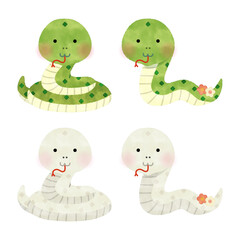 Obraz premium 水彩風 蛇のベクターイラストセット