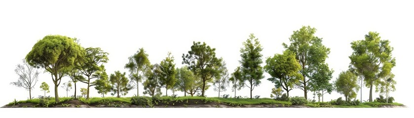 Fototapeta premium 3D Rendered Lush Forest Edge with Green Trees, Isolated on White Background, 3D Rendering, Forest, Nature