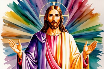 Obraz premium Vibrant Watercolor Art of Jesus Christ at the Intersection of Faith