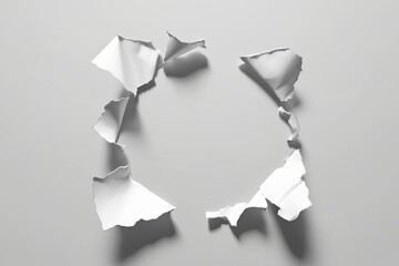 High-Resolution Torn Paper Hole Design Template with Ripped Edges and Isolated Fragments on White Background