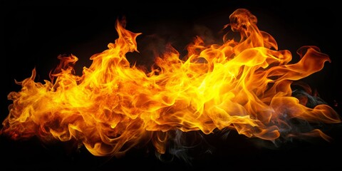 Intense, blazing flames dance across the blackness, casting a warm, fiery light that mesmerizes and draws in the