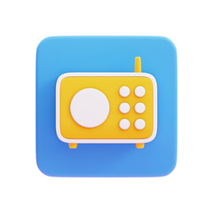 retro radio icon with square blue badge